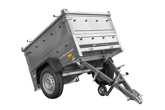 Remorque un essieu 150x106 UNITRAILER GARDEN 150 KIPP avec côtés, ridelles supplementaires et capot en aluminium