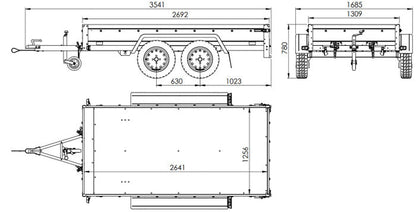 REMORQUE DOUBLE ESSIEUX UNITRAILER 264/2 KIPP AVEC ROUE JOCKEY, ARCEAU ET bâche GRISE