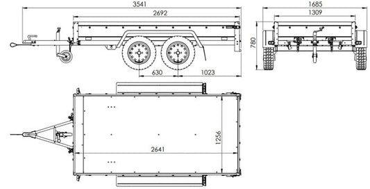 REMORQUE DOUBLE ESSIEUX UNITRAILER 264/2 KIPP AVEC ROUE JOCKEY, ARCEAU ET bâche GRISE