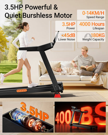 3.5HP Powerful 8 Quiet Burshless Motor_Umay L20 Foldable Treadmill with 20% Manual Incline, 14KMH & 180KG Capacity