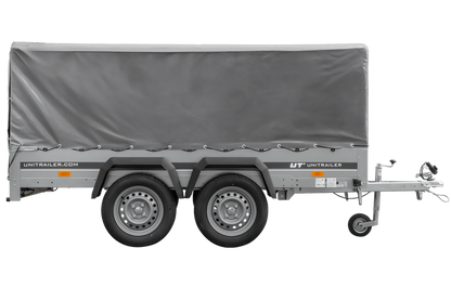 REMORQUE DOUBLE ESSIEUX UNITRAILER 264/2 KIPP AVEC ROUE JOCKEY, ARCEAU ET bâche GRISE