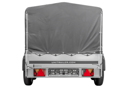 REMORQUE DOUBLE ESSIEUX UNITRAILER 264/2 KIPP AVEC ROUE JOCKEY, ARCEAU ET bâche GRISE