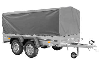 REMORQUE DOUBLE ESSIEUX UNITRAILER 264/2 KIPP AVEC ROUE JOCKEY, ARCEAU ET bâche GRISE