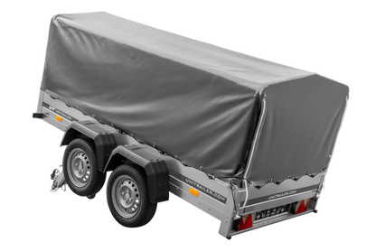 REMORQUE DOUBLE ESSIEUX UNITRAILER 264/2 KIPP AVEC ROUE JOCKEY, ARCEAU ET bâche GRISE