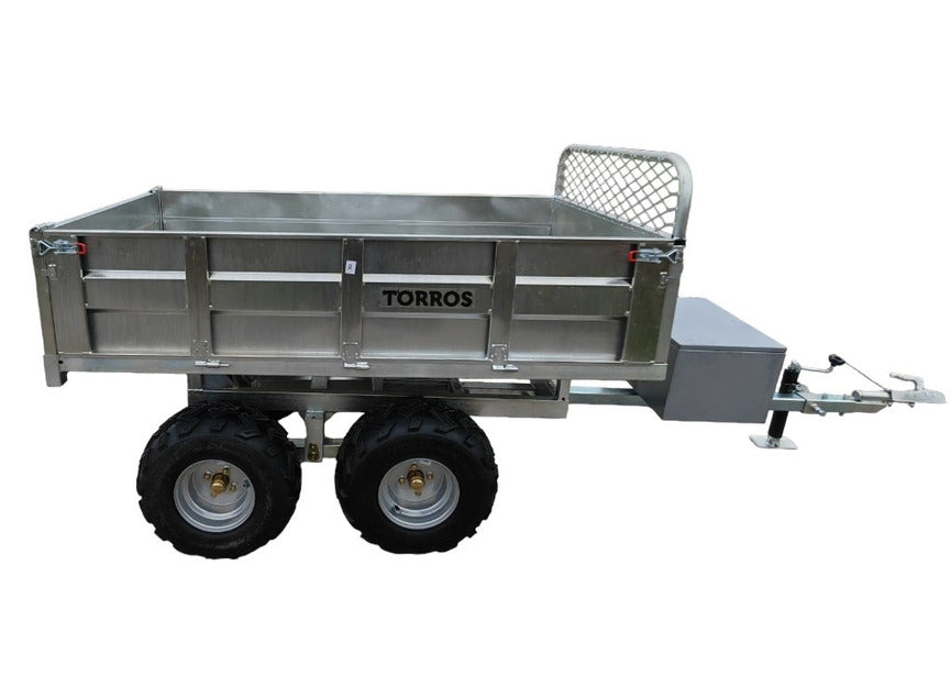 Remorque double essieu 4 roues 1400kg benne galvanisée basculante hydraulique 2000x1170x400mm Torros - 4