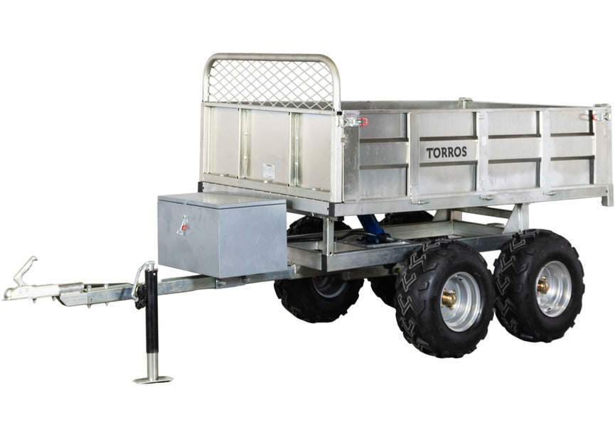 Remorque double essieu 4 roues 1400kg benne galvanisée basculante hydraulique 2000x1170x400mm Torros - 2