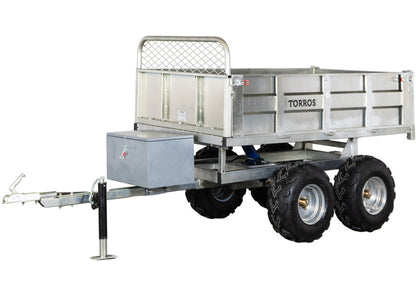 Remorque double essieu 4 roues 1400kg benne galvanisée basculante hydraulique 2000x1170x400mm Torros - 2