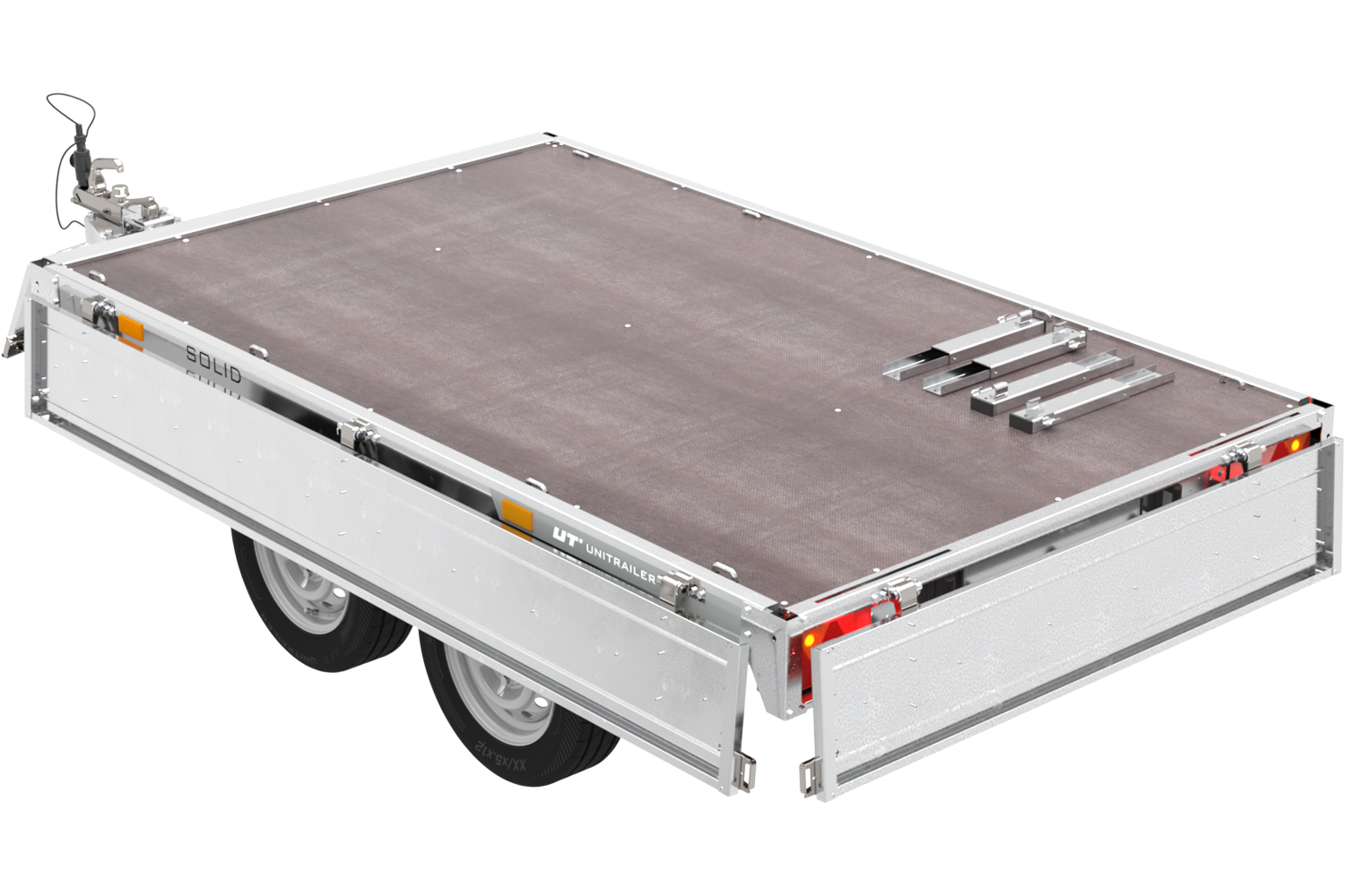 remorque deux essieux 254×151 avec roues unitrailer solid 250/2 dmc 750 kg