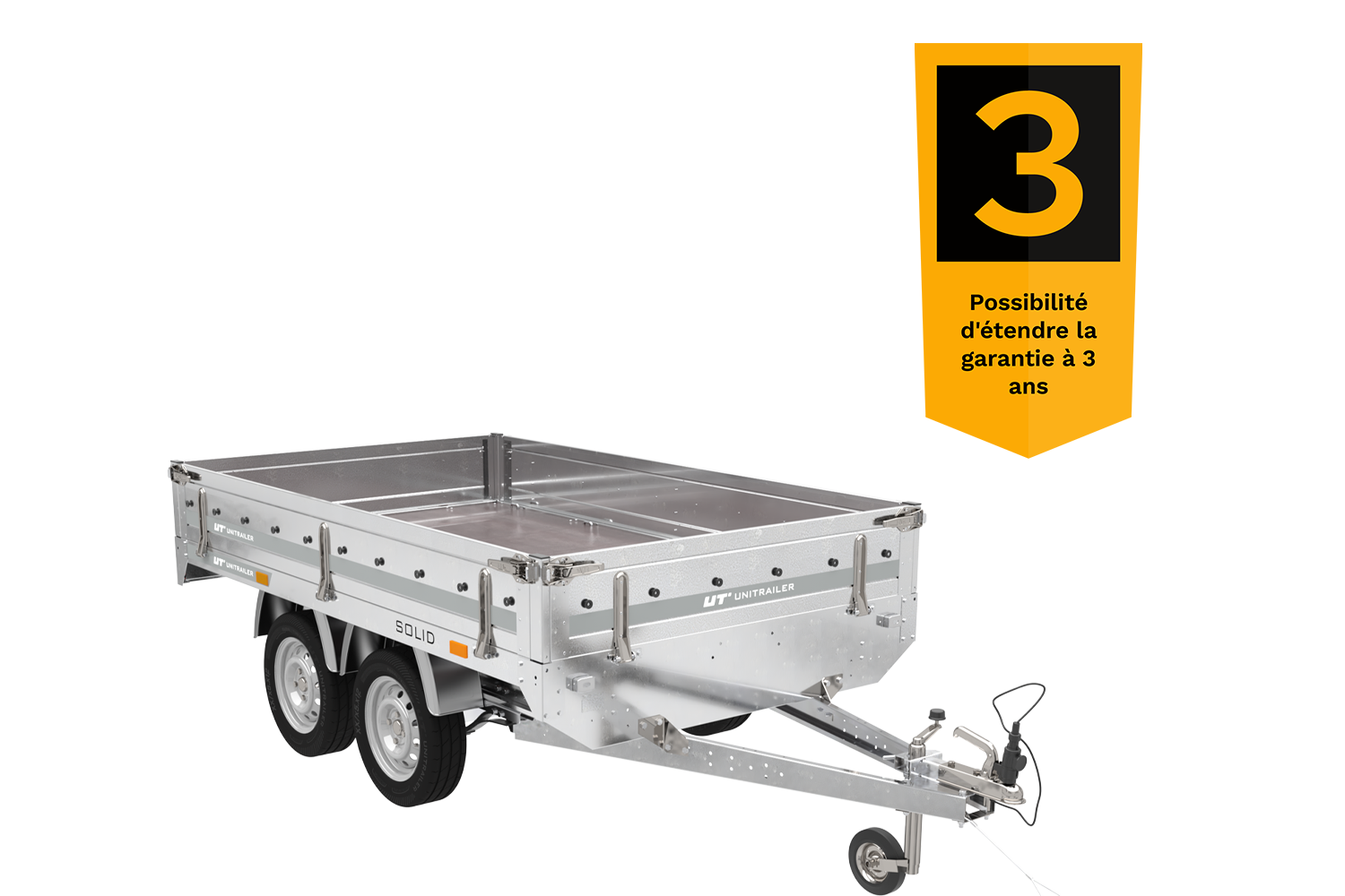 remorque deux essieux 254×151 avec roues unitrailer solid 250/2 dmc 750 kg – Image 2