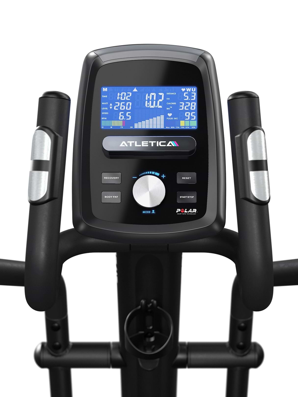 Vélo elliptique Crossfold - écran LCD à rétroéclairage bleu, poignées et porte-bouteille