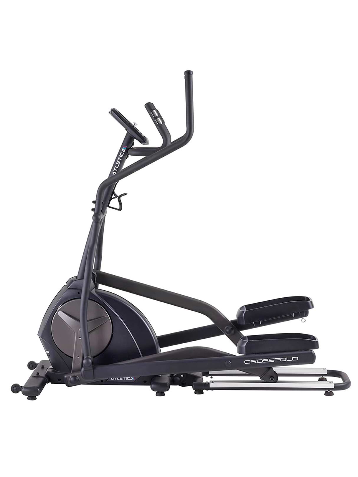 Vélo elliptique Crossfold pliable avec pédales, bras de poignées et carter noir du volant d'inertie