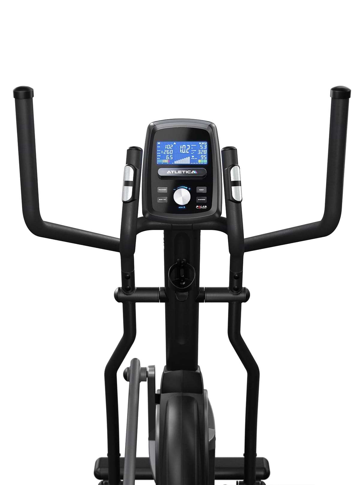 Vélo elliptique Crossfold avec console d'affichage, poignées, pédales et carter noir