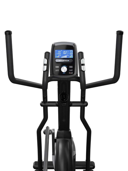 Vélo elliptique Crossfold avec console d'affichage, poignées, pédales et carter noir