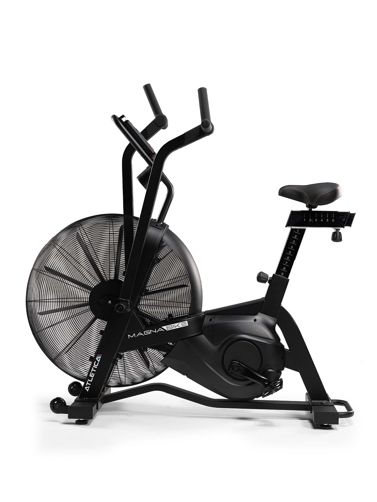 MagnaBike, AirBike noir avec grande roue à ventilateur, selle réglable, deux poignées