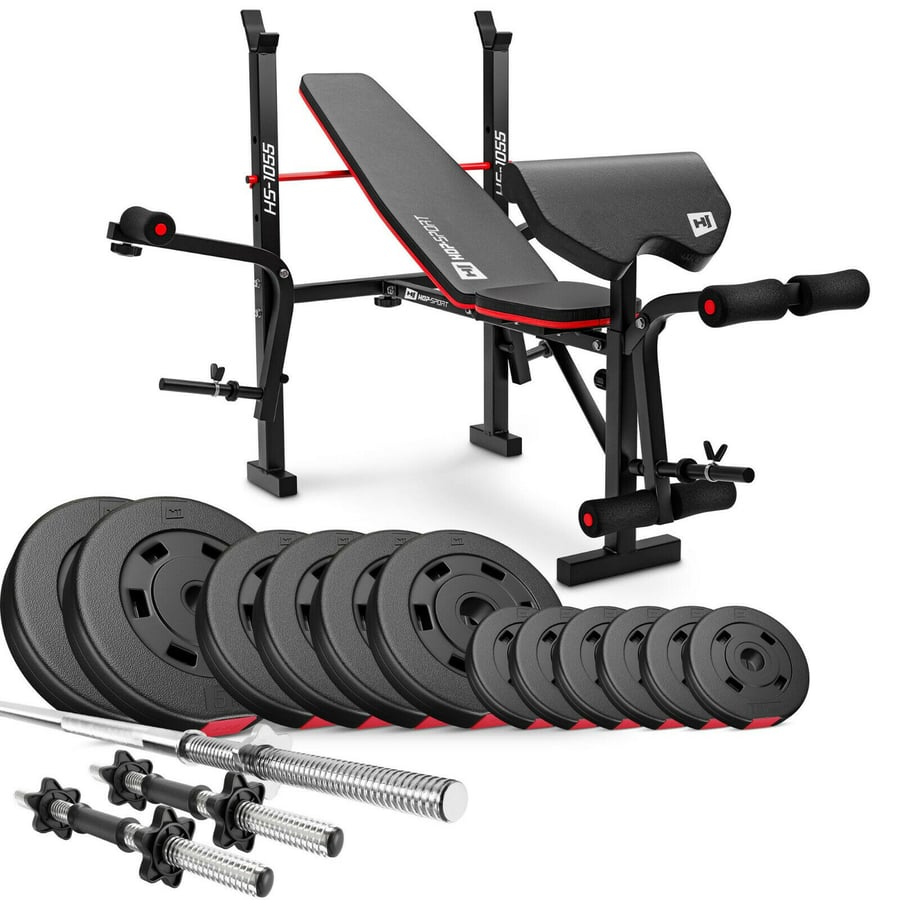 Ensemble de disques de poids en plastique de 38 kg avec banc de musculation HS-1055