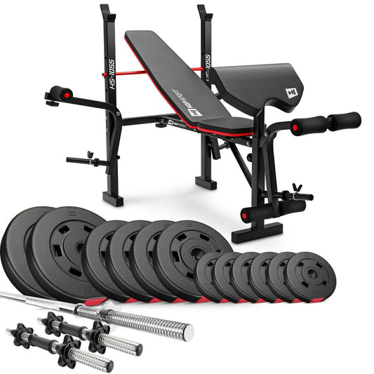 Ensemble de disques de poids en plastique de 38 kg avec banc de musculation HS-1055
