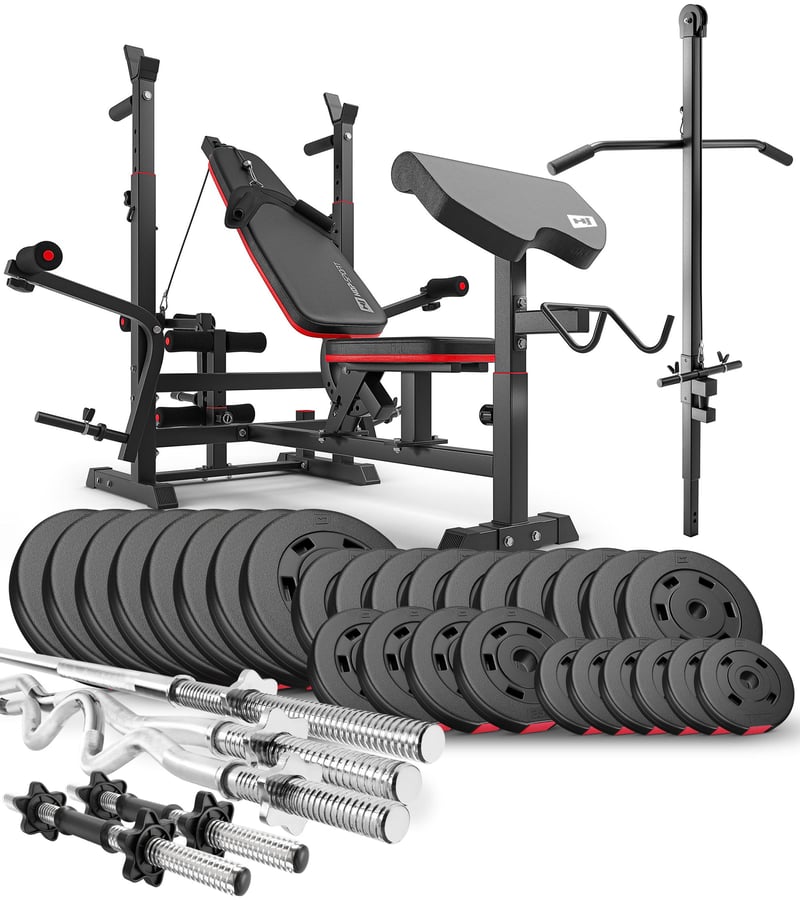Ensemble d'haltères en plastique 173 kg avec banc de musculation HS-1075 et poulie haute