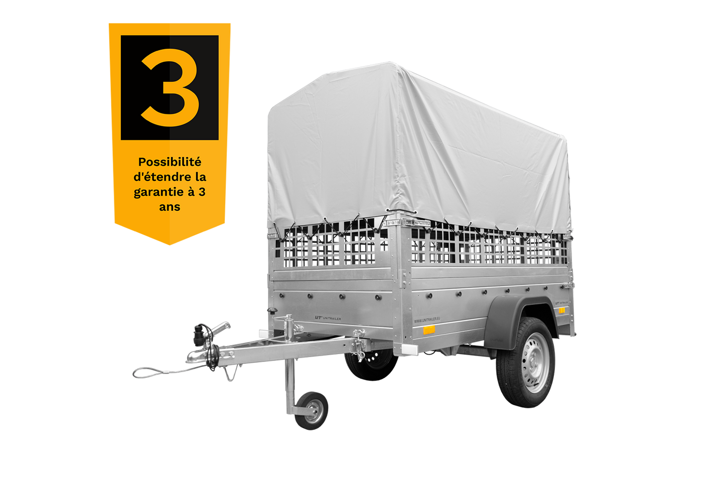 Remorque tôle Garden Trailer 200 KIPP 200×106 cm [avec rehausses grillagées, bâche haute et arceau]