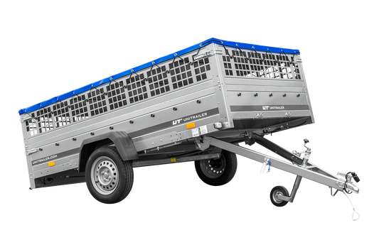Remorque légère 264x150 UNITRAILER GARDEN 265 KIPP avec ridelles grillagées, châssis H-0 et bâche bleue