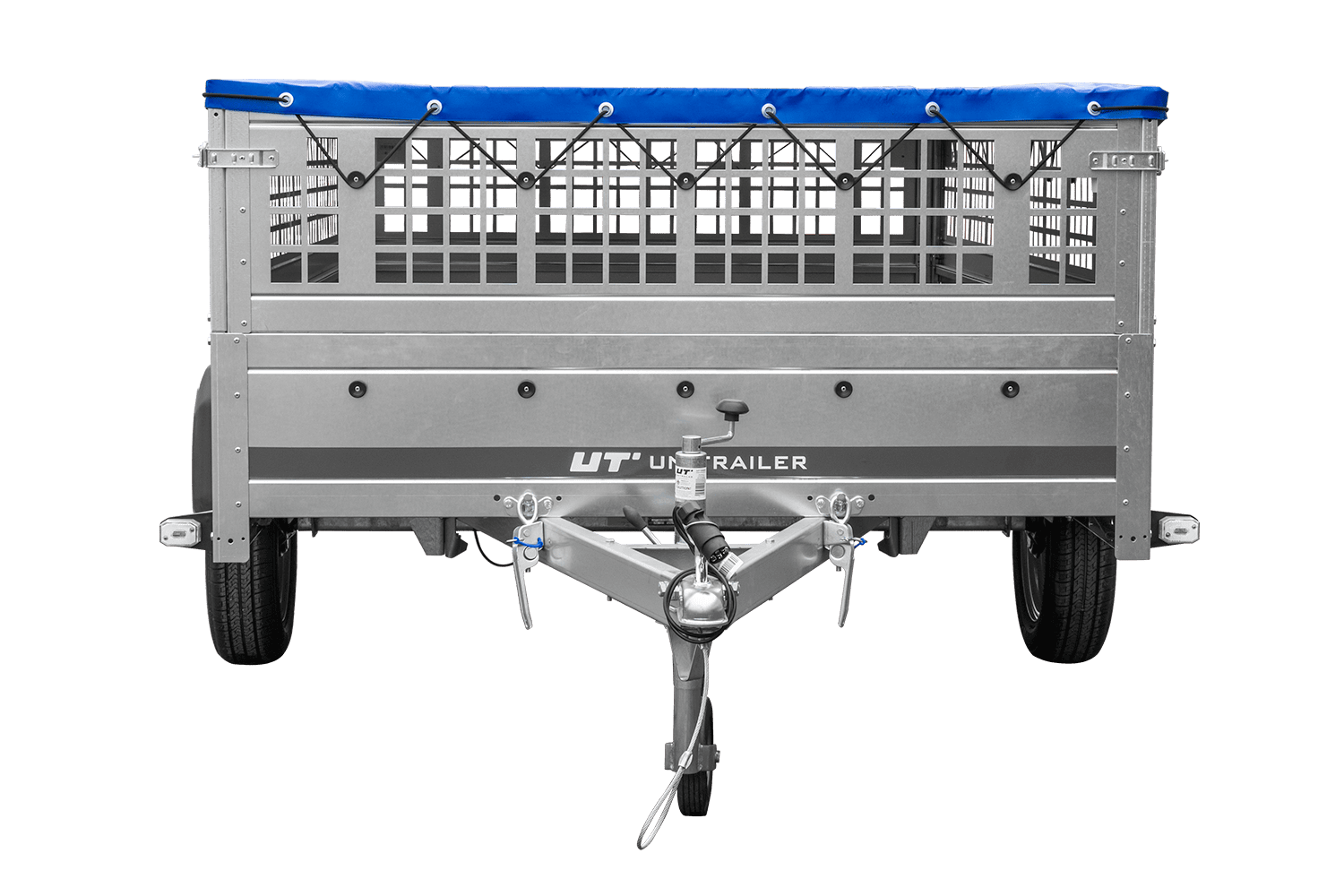 Remorque légère 264x150 UNITRAILER GARDEN 265 KIPP avec ridelles grillagées, châssis H-0 et bâche bleue