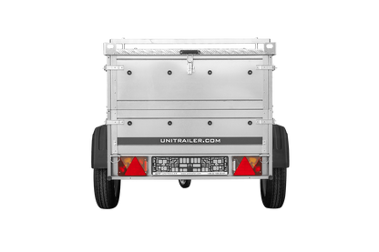 Remorque un essieu 150x106 UNITRAILER GARDEN 150 KIPP avec côtés, ridelles supplementaires et capot en aluminium
