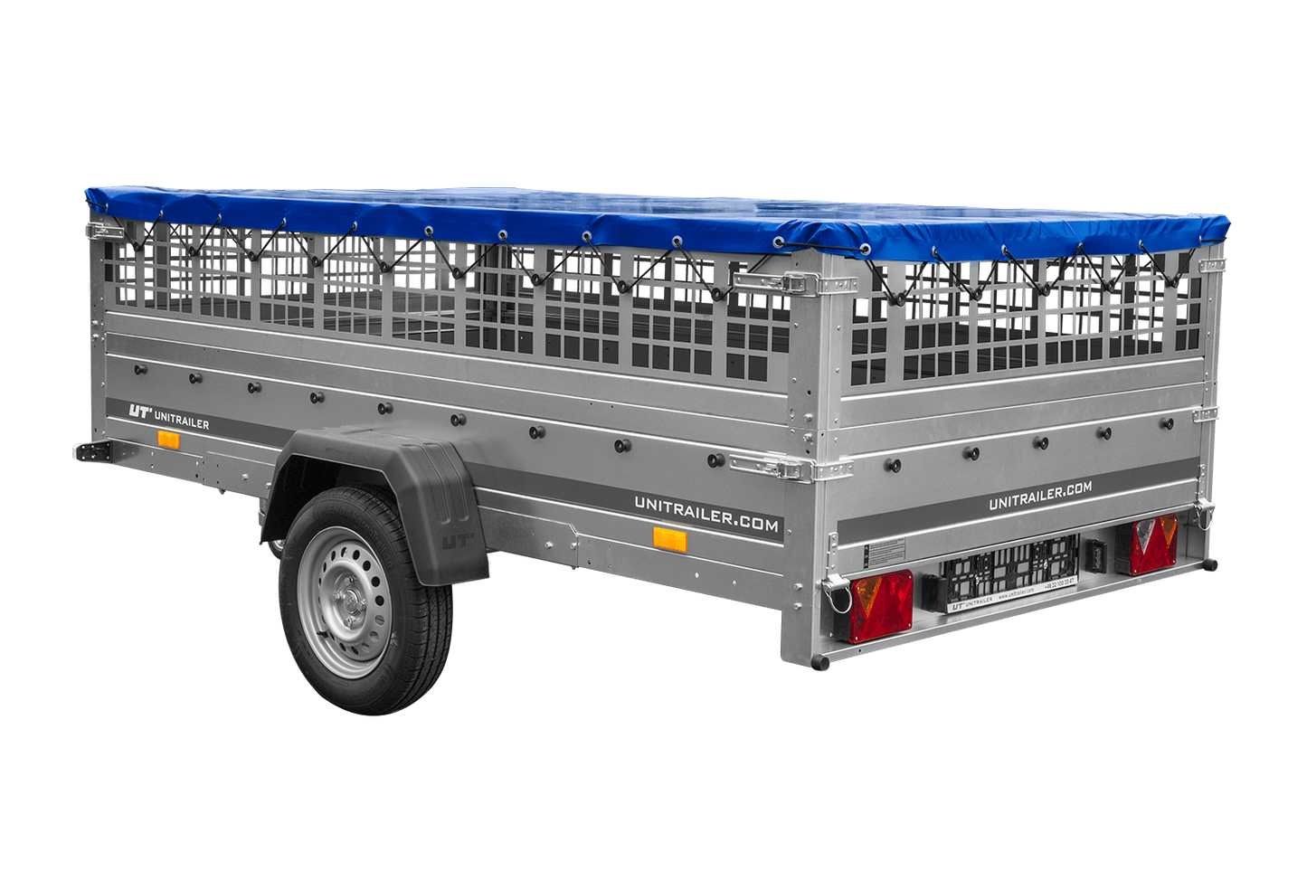 Remorque légère 264x150 UNITRAILER GARDEN 265 KIPP avec ridelles grillagées, châssis H-0 et bâche bleue