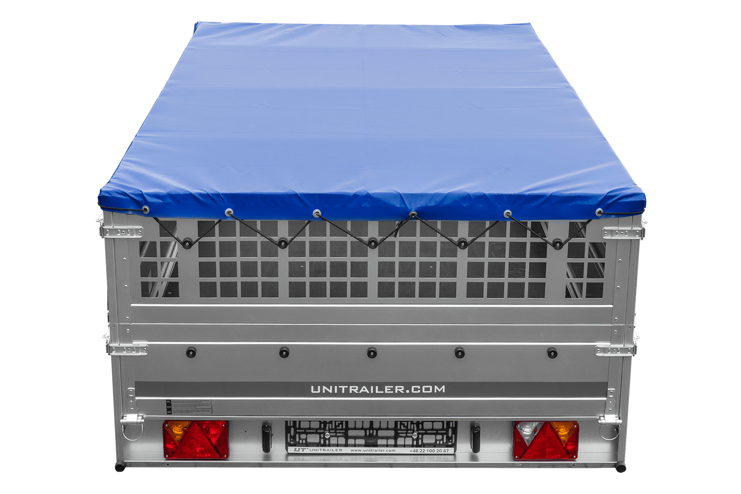 Remorque légère 264x150 UNITRAILER GARDEN 265 KIPP avec ridelles grillagées, châssis H-0 et bâche bleue