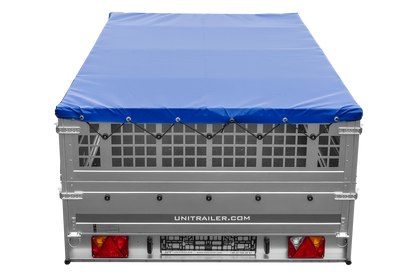 Remorque légère 264x150 UNITRAILER GARDEN 265 KIPP avec ridelles grillagées, châssis H-0 et bâche bleue