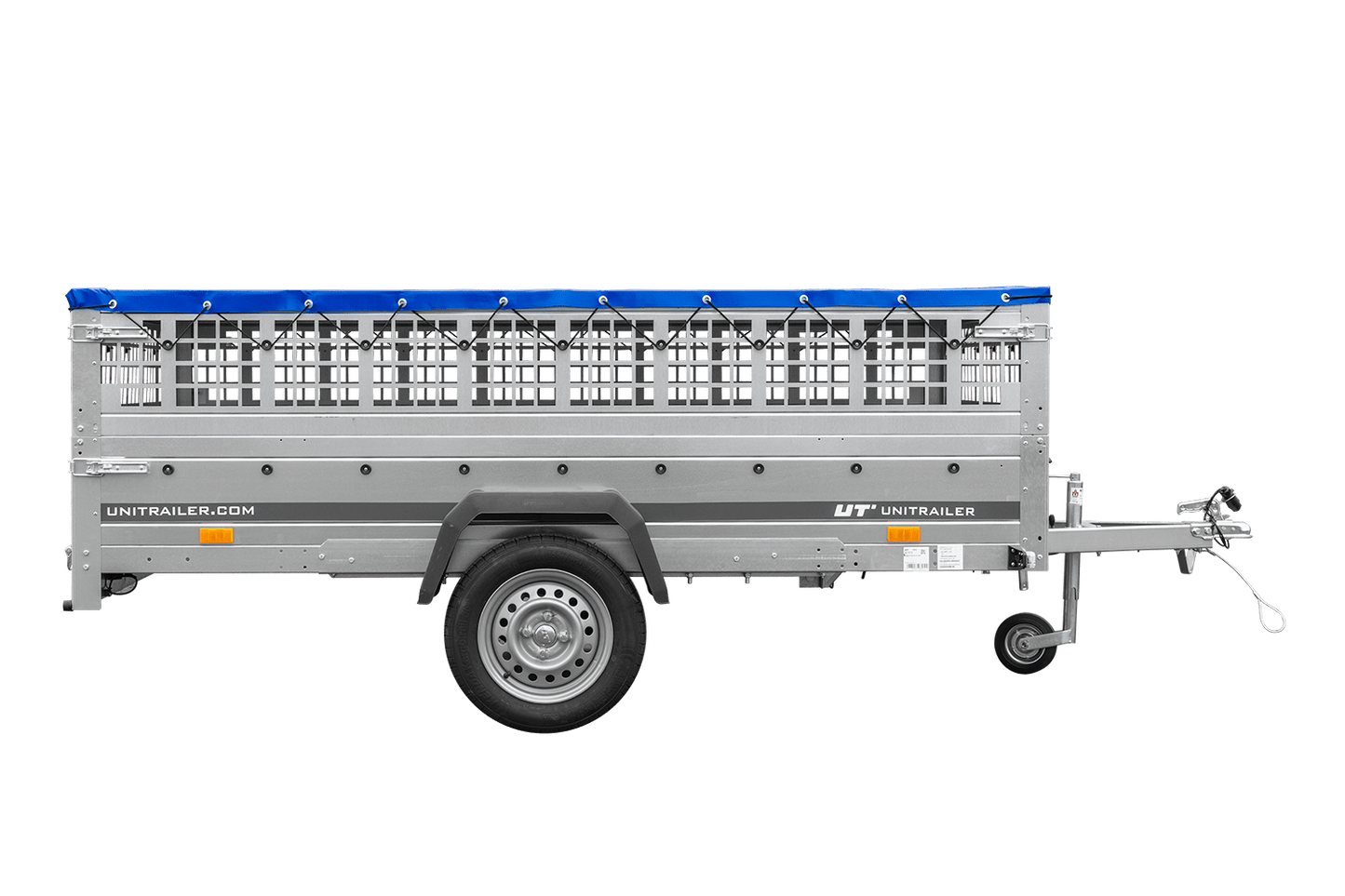 Remorque légère 264x150 UNITRAILER GARDEN 265 KIPP avec ridelles grillagées, châssis H-0 et bâche bleue