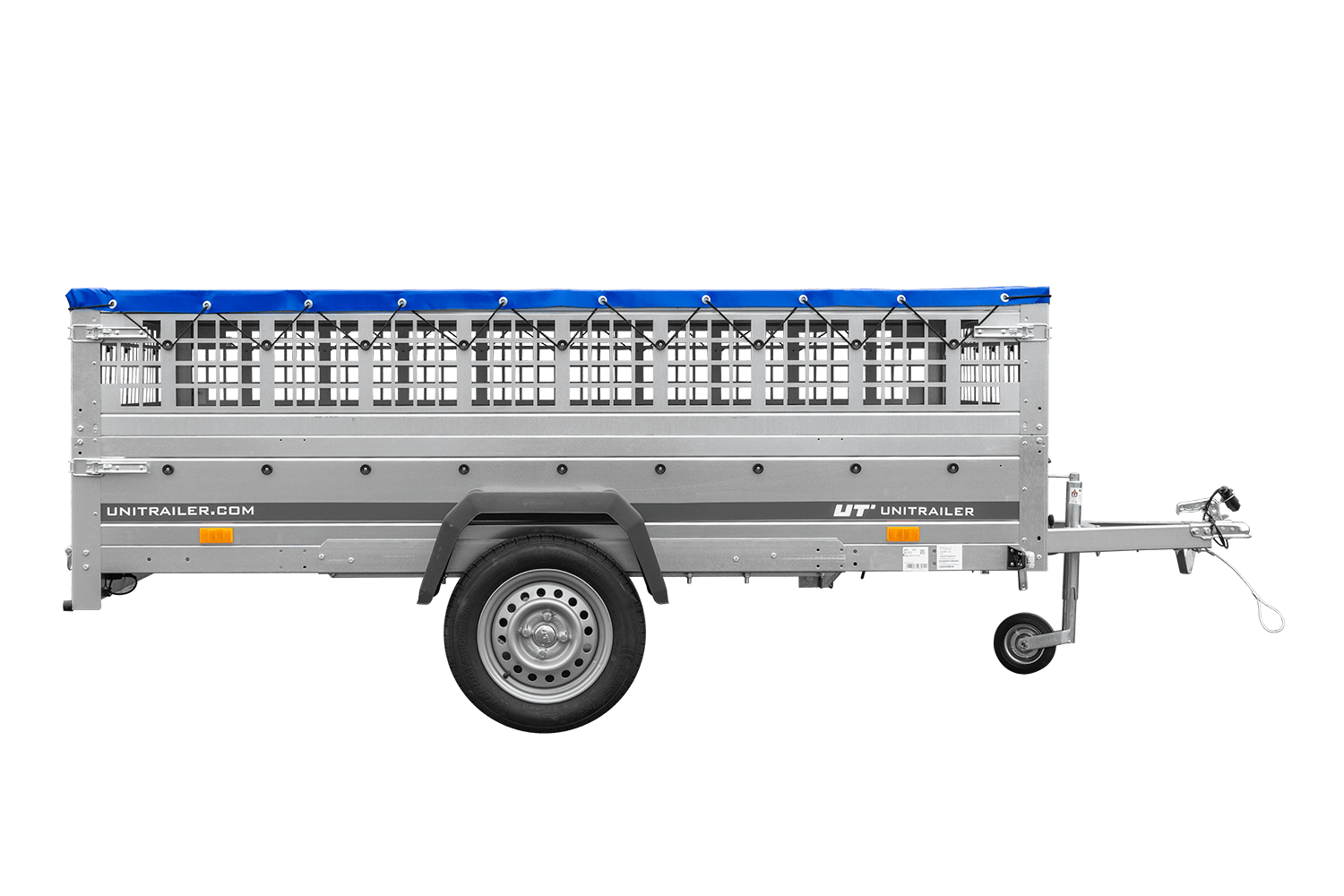 Remorque légère 264x150 UNITRAILER GARDEN 265 KIPP avec ridelles grillagées, châssis H-0 et bâche bleue