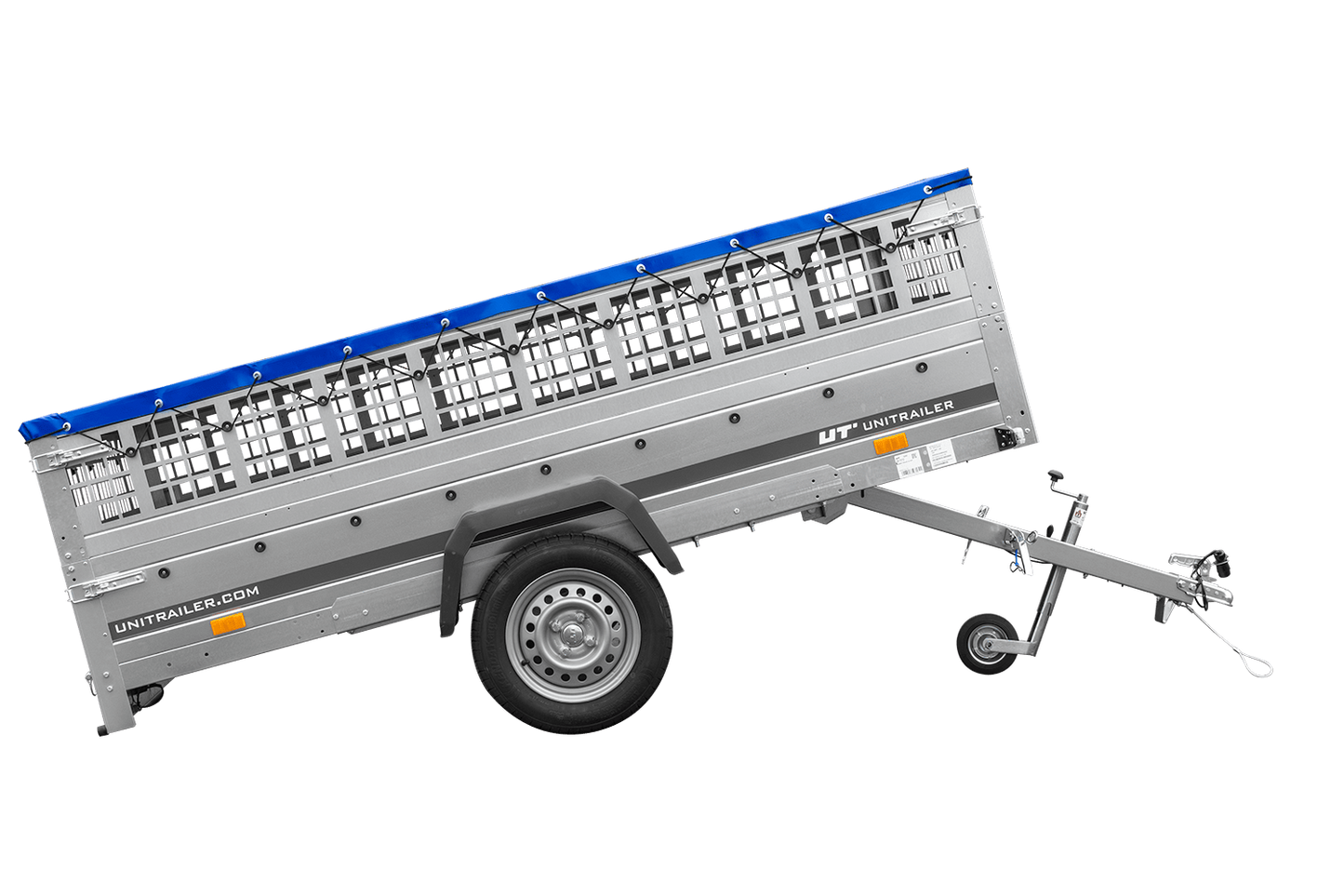 Remorque légère 264x150 UNITRAILER GARDEN 265 KIPP avec ridelles grillagées, châssis H-0 et bâche bleue