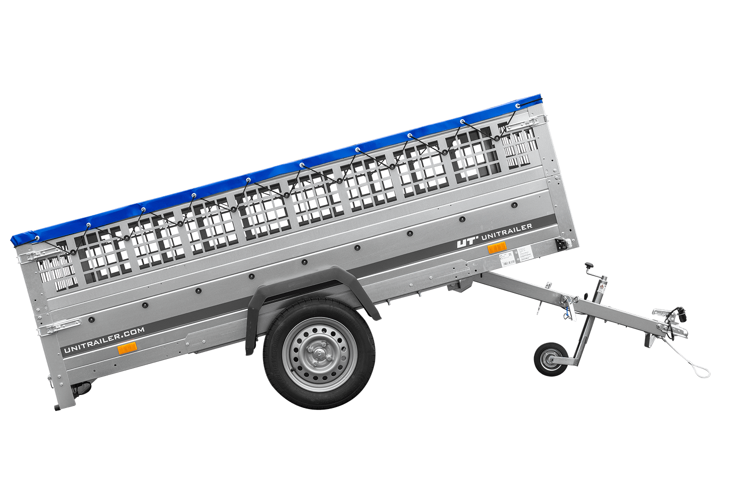 Remorque légère 264x150 UNITRAILER GARDEN 265 KIPP avec ridelles grillagées, châssis H-0 et bâche bleue