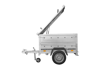 Remorque un essieu 150x106 UNITRAILER GARDEN 150 KIPP avec côtés, ridelles supplementaires et capot en aluminium