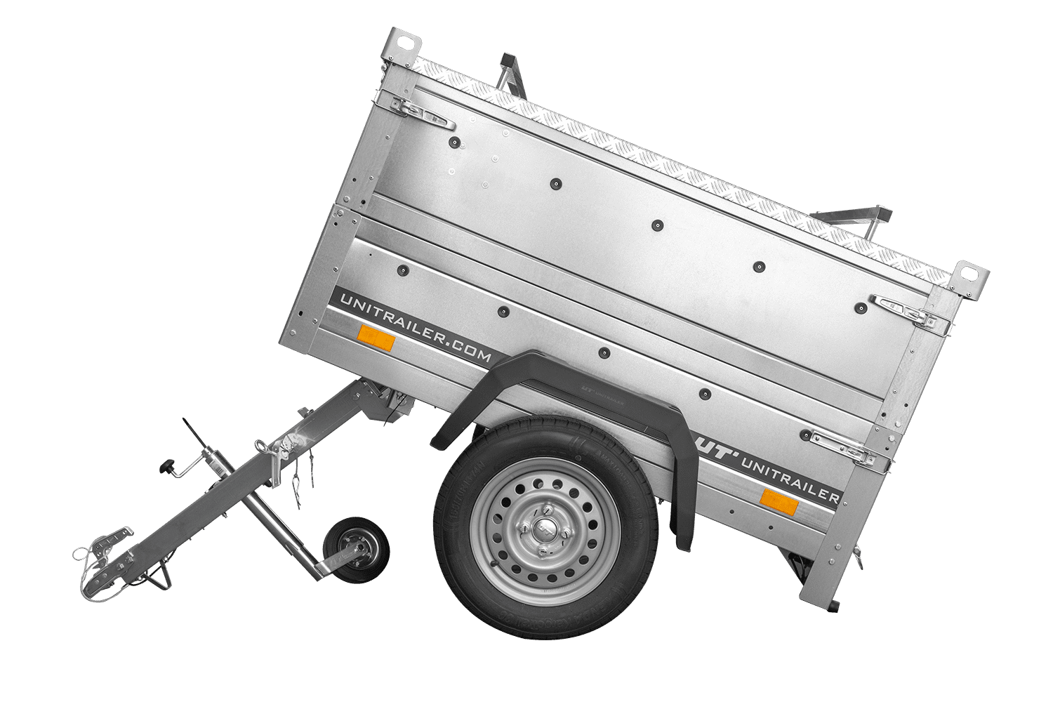 Remorque un essieu 150x106 UNITRAILER GARDEN 150 KIPP avec côtés, ridelles supplementaires et capot en aluminium