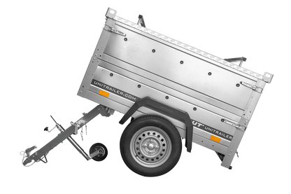 Remorque un essieu 150x106 UNITRAILER GARDEN 150 KIPP avec côtés, ridelles supplementaires et capot en aluminium