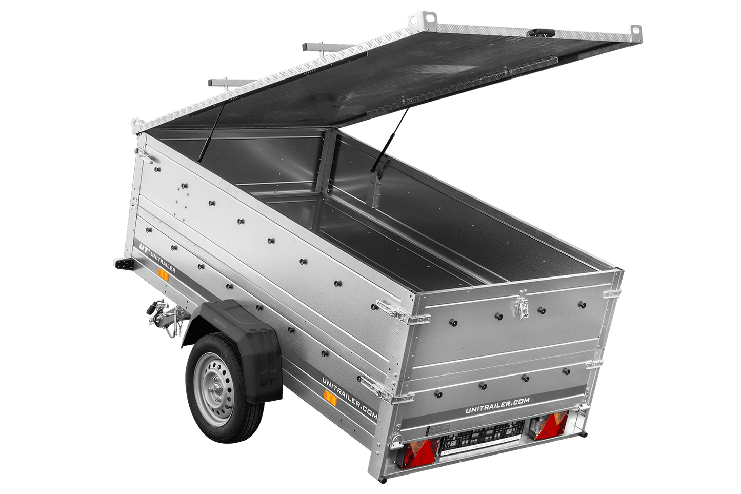 Remorque un essieu 230x125 UNITRAILER GARDEN 230 KIPP avec côtés BIS et couverture en aluminium