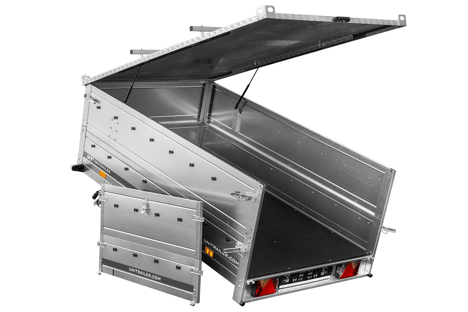 Remorque un essieu 230x125 UNITRAILER GARDEN 230 KIPP avec côtés BIS et couverture en aluminium