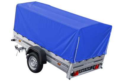Remorque routière avec bâche haute bleue, arceau H-800 et roue jockey 230x125 Garden Trailer 230 KIPP