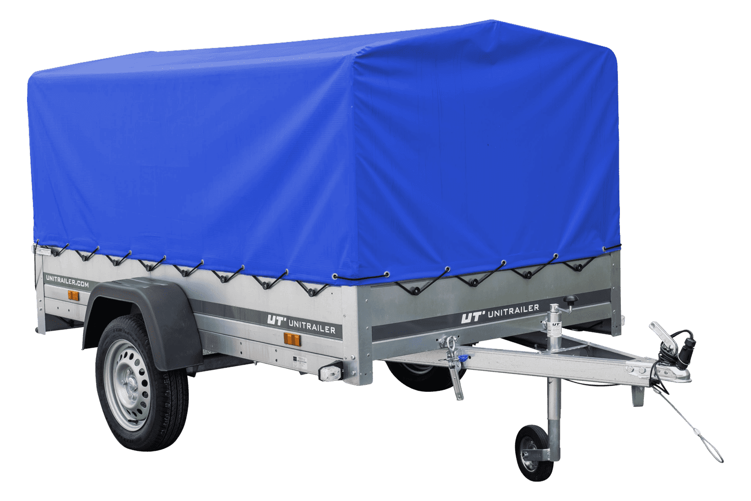 Remorque routière avec bâche haute bleue, arceau H-800 et roue jockey 230x125 Garden Trailer 230 KIPP