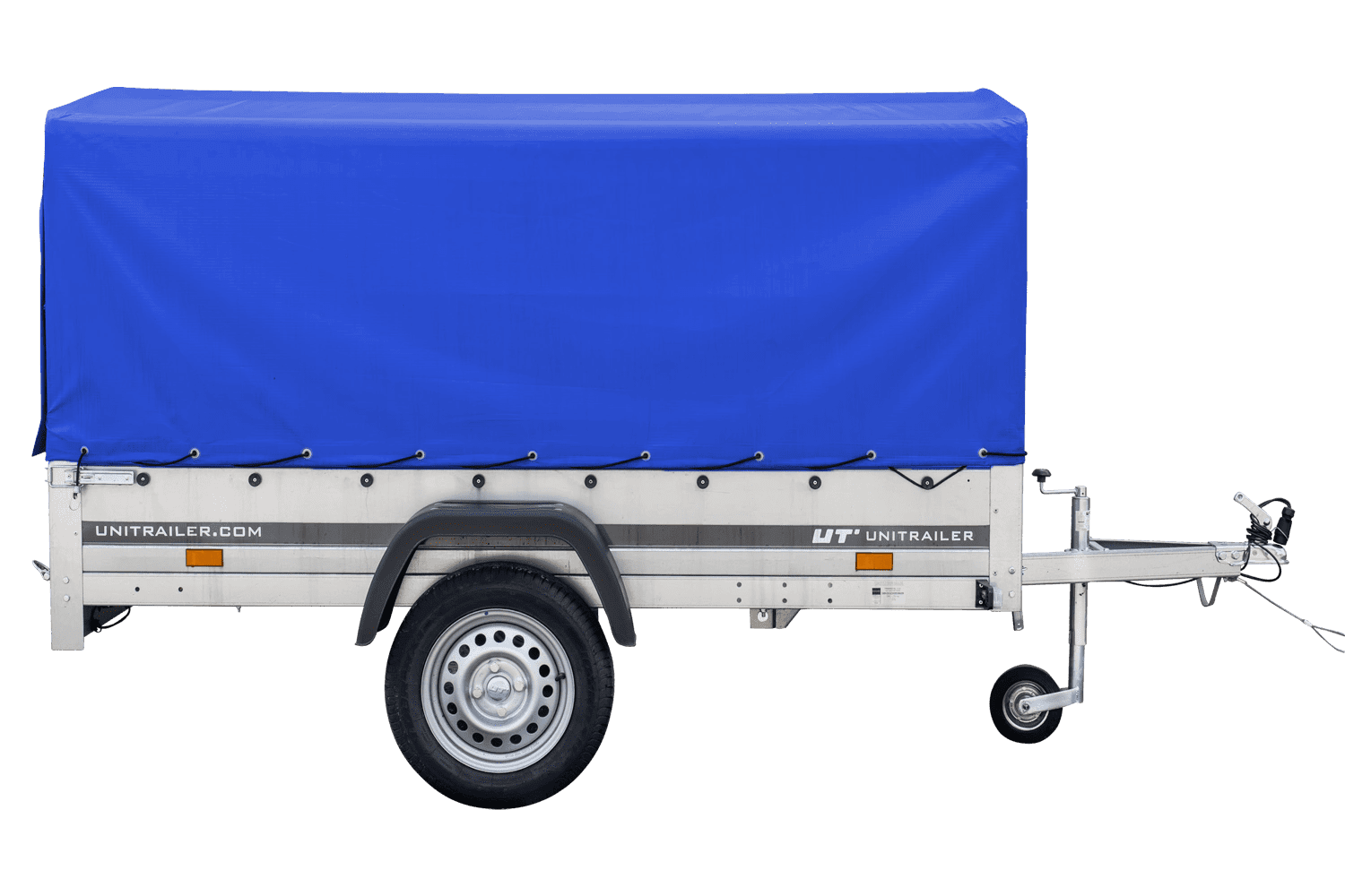 Remorque routière avec bâche haute bleue, arceau H-800 et roue jockey 230x125 Garden Trailer 230 KIPP