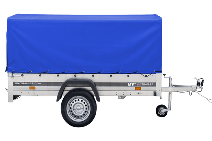 Remorque routière avec bâche haute bleue, arceau H-800 et roue jockey 230x125 Garden Trailer 230 KIPP