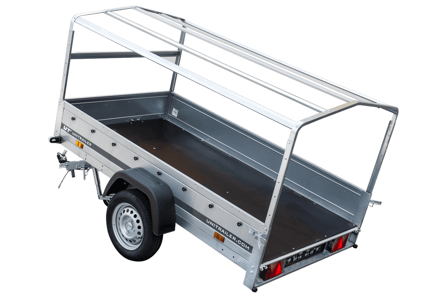 Remorque routière avec bâche haute bleue, arceau H-800 et roue jockey 230x125 Garden Trailer 230 KIPP