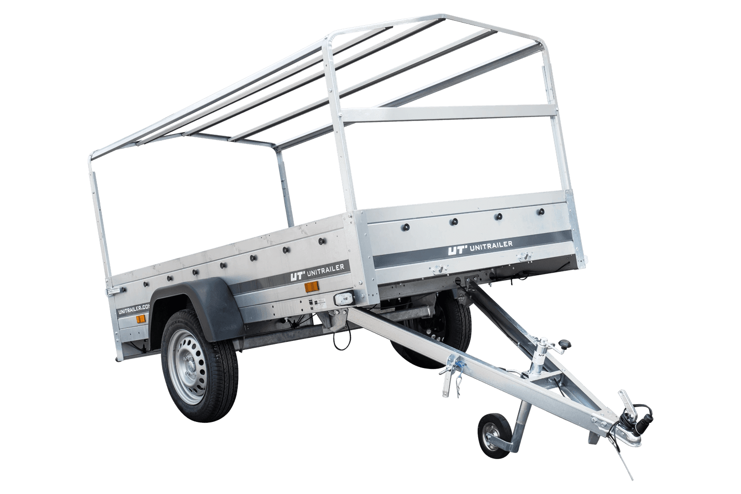 Remorque routière avec bâche haute bleue, arceau H-800 et roue jockey 230x125 Garden Trailer 230 KIPP