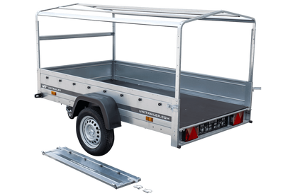 Remorque routière avec bâche haute bleue, arceau H-800 et roue jockey 230x125 Garden Trailer 230 KIPP