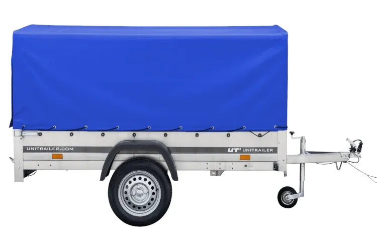 Remorque routière avec bâche haute bleue, arceau H-800 et roue jockey 230x125 Garden Trailer 230 KIPP