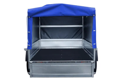 Remorque routière avec bâche haute bleue, arceau H-800 et roue jockey 230x125 Garden Trailer 230 KIPP