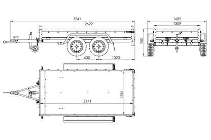 GARDEN TRAILER 264/2 KIPP remorque à deux essieux avec roue jockey, châssis H-0, ridelles BIS et bâche plate grise